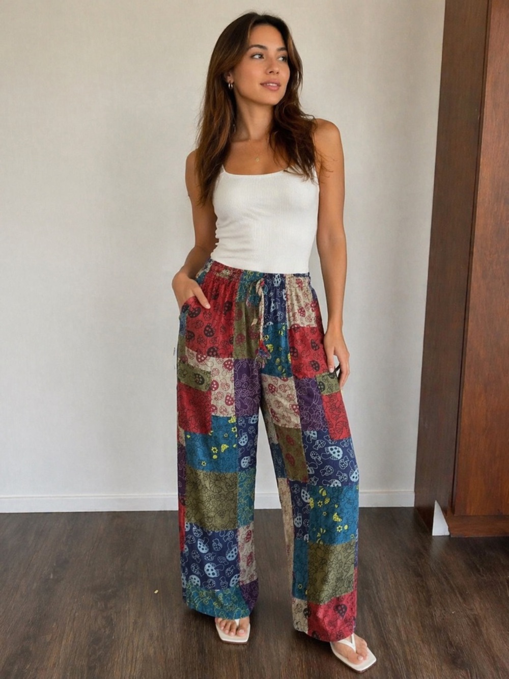 Patchwork Multicolor Cotton Joggers - Casual Women's Track Pants 100% WOOL